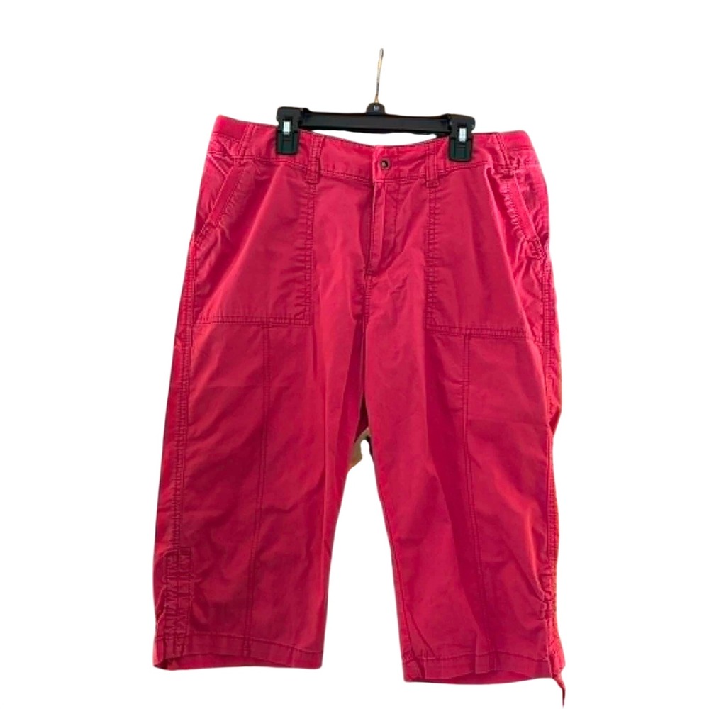 Lee Capri Pants Womens 12 Medium Pink Relaxed Fit Stretch Cinch Hem Y2K Casual